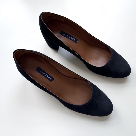 Margaux The Heel Suede Pumps Block Heel Almond Toe Work Office Minimal - Picture 3 of 15